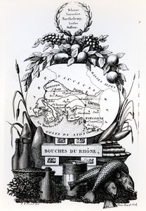 Allegorische kaart van het departement Bouches-du-Rhône, ca. 1830