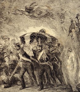 Allegorie van de terugkeer van de as van de Franse keizer Napoleon Bonaparte in 1840. 19e eeuw (gravure uit "Clours, mores, usages, costumes, inventions") door French School