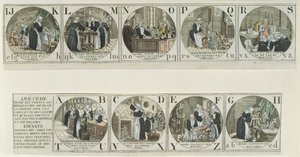 Alfabetprimer die het werk van de Zusters van Liefde uitbeeldt, begin negentiende eeuw (kleurgravure) door French School