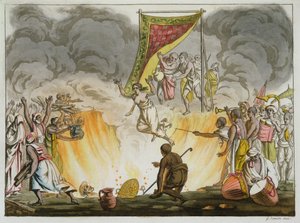 Een Indiase Weduwe Verbrandt met het Lichaam van haar Man, plaat 30 uit een Boek over India, gegraveerd door Gaetano Zancon door French School