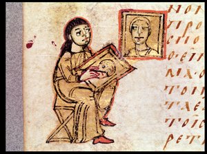 Een kunstenaar kopieert een schilderij, uit Sacra Parallela door St. Johannes Damascenus (gest.ca.754)