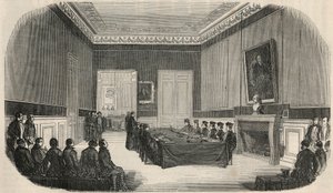 Een examen in de bestuurskamer van de rechtenfaculteit in Parijs - Gravure in 