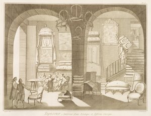 Een stoffeerderswinkel, uit de Encyclopedie des Sciences et Metiers door Denis Diderot (1713-84) gepubliceerd ca. 1770 door French School