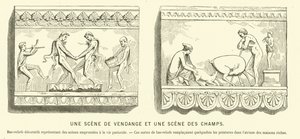 Oude Romeinse bas-reliëfs die een druivenoogst en een scène op de velden uitbeelden door French School