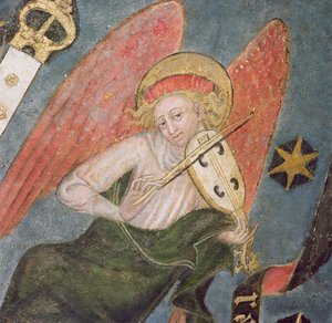 Engel muzikant die een viool speelt (detail)