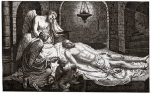 Engelen rond Jezus (gravure) door French School