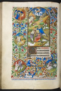 Aankondiging aan de herders, Add Ms 18850 f.70v Getijdenboek (De Bedford Hours) c.1410-30 door French School