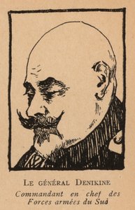 Anton Denikin, Russische generaal die het bevel voerde over het Witte Leger in Zuid-Rusland tijdens de Burgeroorlog (litho)