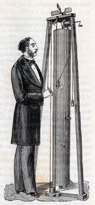 Apparaat van Arthur Jules Morin (1795-1880) apparaat voor de studie van de val van lichamen - Gravure in 