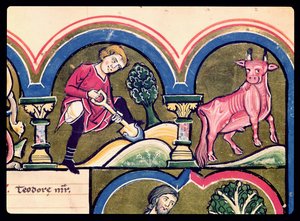 April: Een boer die graaft, uit het Psalter van St. Elizabeth door French School