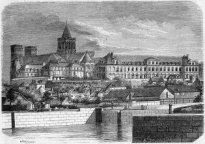 Architectuur: uitzicht op de Abdij aux Dames (rond 1060) en de Kerk van de Heilige Drie-eenheid (Romaans). Caen, Calvados (14) door French School