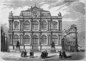 Architectuur: gevelaanzicht van het Musée Bibliothèque (geopend in 1847) van de stad Le Havre (Seine Maritime, 76). Gravure in “Le Monde Illustré” nr. 27 van 17 oktober 1857.