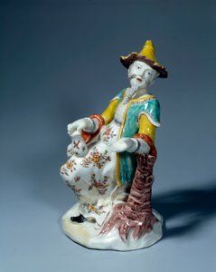 Chinese figuur. Polychroom porseleinen beeld van Saint Cloud door French School