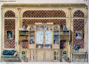 Art nouveau stijl bibliotheek, illustratie uit het tijdschrift Interieurs Modernes