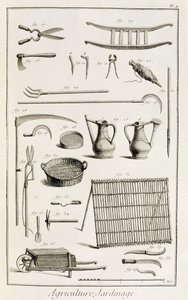 Assortiment van tuingereedschap, uit de Encyclopedie des Sciences et Metiers door Denis Diderot (1713-84) gepubliceerd ca. 1770 door French School
