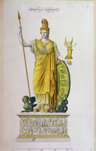 Athena Parthenos, standbeeld van het Parthenon, Athene (kleurgravure)