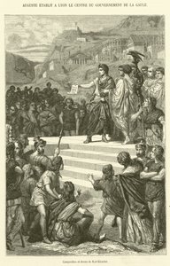 Auguste vestigde in Lyon het centrum van de regering van Gallië (gravure) door French School