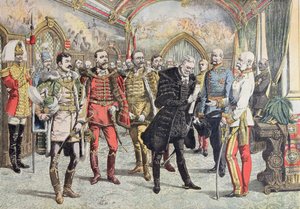 Oostenrijks-Hongaarse crisis - ontvangst van Hongaarse magnaten door keizer Franz Josef, illustratie uit Le Petit Journal, 15 oktober 1905 door French School