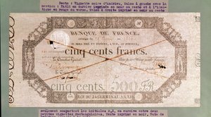 Bankbiljet voor 500 francs van de 24e Germinal van het Jaar XI, 1806