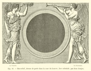 Bas-reliëf, boven de deur in de binnenplaats van het Louvre, oostelijke zijde, door Jean Goujon