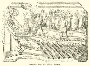 Bas-reliëf van de tempel van Fortuna in Preneste (gravure) door French School