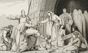 Bathilda geeft geld aan de armen, uit 