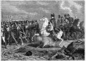 Slag bij Arcis-sur-Aube, 20-21 maart 1814 - granaat ontploft onder het paard van keizer Napoleon door French School