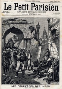 India getroffen door de pest, inwoners vinden de epidemie voordat ze de builenpest oplopen. Voorpagina van Engelse krant Le Petit Parisien. 24 januari