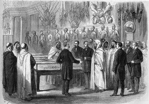 Ben Mahi Ed Din Abd El Kader (Abd El-Kader) (1808 - 1883) Algerijnse Emir bezoekt het Artilleriemuseum op 18 juli