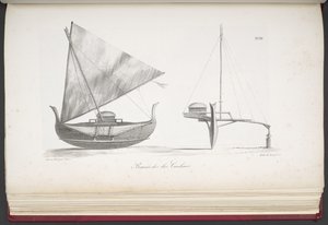 Boot van de Caroline-eilanden, uit Voyage pittoresque autour du monde, met portretten van wilden uit Amerika, Azië, Afrika en de eilanden van de grote Oceaan; landschappen, zeegezichten en verschillende objecten van natuurlijke historie; vergezeld van besc door French School