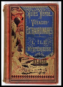 Boekomslag van Het Mysterieuze Eiland door Jules Verne (1828-1905), edities Hetzel 1875 door French School