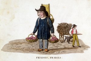 Bretonse aardbeienverkoper - gravure, begin 19e eeuw door French School