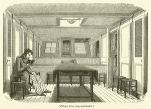 Kajuit van een koopvaardijbrik (gravure)