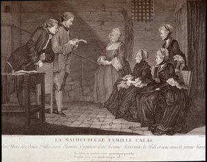 Calas-affaire: De ongelukkige familie van Jean Calas (overleden 1762): de moeder, de twee dochters, met Jeanne Viguiere, hun goede dienaar, de zoon en zijn vriend, ca. 1762