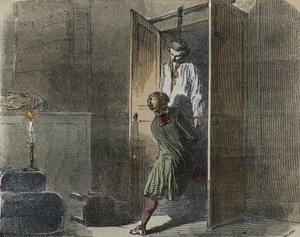 Calas zaak: op 13 oktober 1761 werd Marc Antoine Calas opgehangen gevonden in de familieboetiek in Toulouse - Gravure in 
