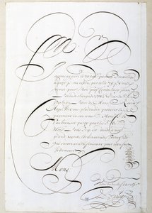 Calligrafie: Brief van rekeningen gecalligrafeerd rond 1678 door Francois de Bruyn. Historische Bibliotheek van de Stad Parijs door French School