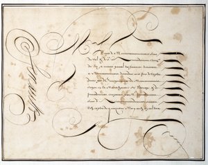 Calligrafie: Manuscriptkaart van financiële rondte rond de tweede helft van de 17e eeuw door Louis Senault door French School