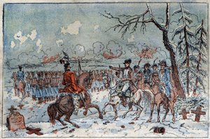 Campagne van Pruisen en Polen (1806-1807): "Napoleon I op het slagveld van Eylau op 08/02/1807 beval Murat om de Russische cavalerie terug te dringen. Gravure uit de 19e eeuw. door French School