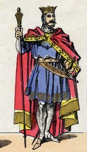 Capetingische dynastie: Portret van Hugo Capet (940-996), koning der Franken van 987 tot 996. Epinal afbeelding uit het einde van de 19e eeuw. Privécollectie