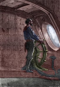 Kapitein Nemo aan het roer van de Nautilus, uit 