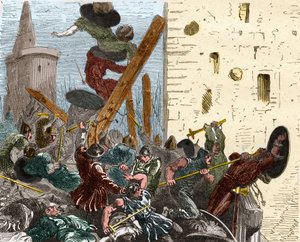 Inname van Carcassonne tijdens de kruistocht tegen de Albigenzen in augustus 1209. Gravure in "Histoire De France En Cent Peintures" door Paul Lehugeur 1891 door French School