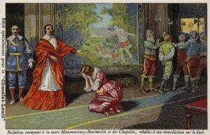 Kardinaal Richelieu stuurt François de Montmorency-Bouteville en de Graaf de Chapelles naar de executie voor het trotseren van zijn duelverbod, 1627