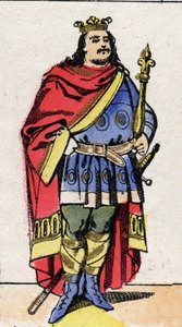 Karolingische dynastie: Portret van Karel III de Dikke (839-888) Koning der Franken van 881 tot 887. Epinal afbeelding uit het einde van de 19e eeuw. Privécollectie.