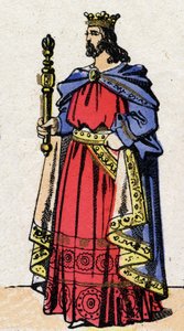 Karolingische dynastie: Portret van Lodewijk IV, bekend als Overzee (921-954), Koning van de Franken van 936 tot 954. Epinal afbeelding eind 19e eeuw. Privécollectie. door French School