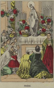 Katholieken bidden voor een beeld van de Maagd Maria door French School