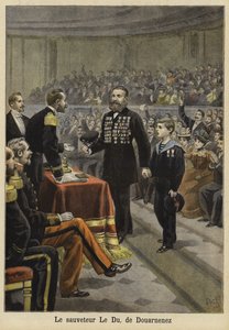 Ceremonie ter ere van de heer Le Du, een redder uit Douarnenez, Bretagne, 1897 door French School