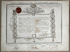 Toelatingscertificaat tot de Nationale Garde van Vrijwilligers van Nantes, 1789 door French School