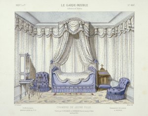 Chambre de Jeune Fille, uit Le Garde-Meuble, Pub. Parijs, ca. 1890 (kleurenlitho)