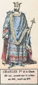 Karel de Kale, 26e koning, besteeg de troon in 840, stierf in 877 door French School