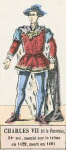 Karel VII genaamd de Overwinnaar, 54e koning, besteeg de troon in 1422, stierf in 1461 door French School